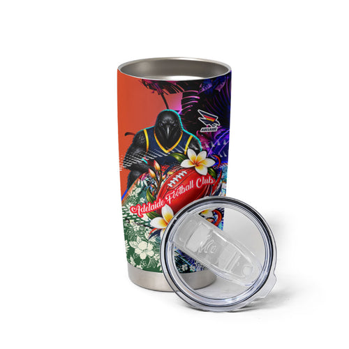 Personalized Adelaide Crow Football Tumbler Cup Tropical Hibiscus Flowers - Pacific Fusion Style