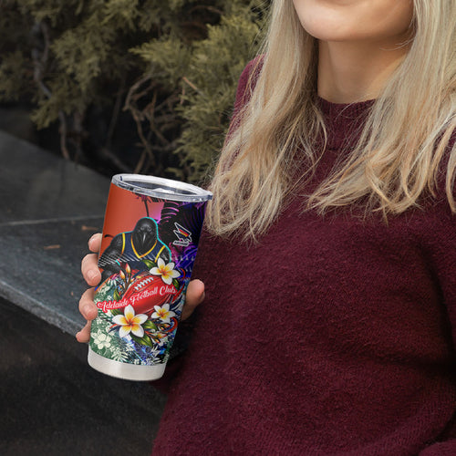 Personalized Adelaide Crow Football Tumbler Cup Tropical Hibiscus Flowers - Pacific Fusion Style