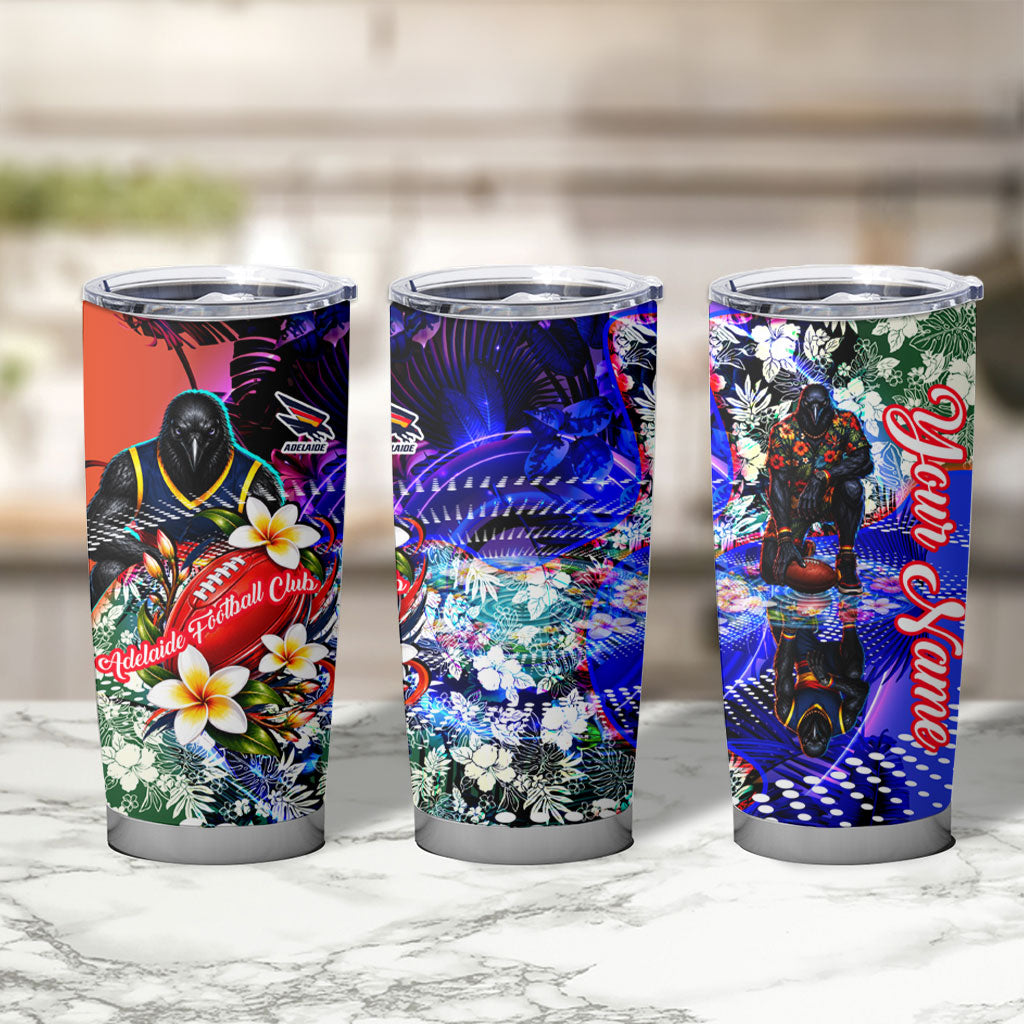 Personalized Adelaide Crow Football Tumbler Cup Tropical Hibiscus Flowers - Pacific Fusion Style