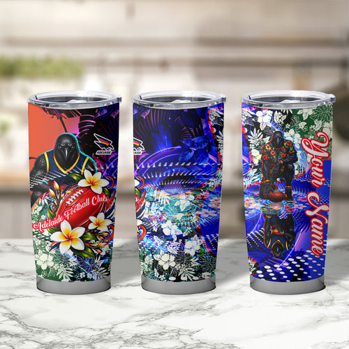 Personalized Adelaide Crow Football Tumbler Cup Tropical Hibiscus Flowers - Pacific Fusion Style