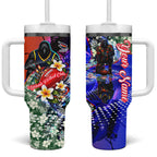 Personalized Adelaide Crow Football Tumbler With Handle Tropical Hibiscus Flowers - Pacific Fusion Style