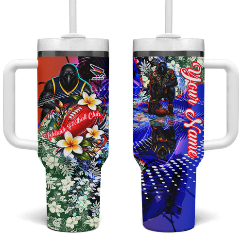 Personalized Adelaide Crow Football Tumbler With Handle Tropical Hibiscus Flowers - Pacific Fusion Style