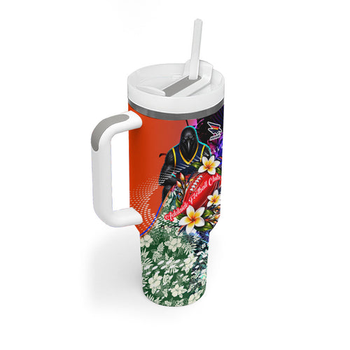 Personalized Adelaide Crow Football Tumbler With Handle Tropical Hibiscus Flowers - Pacific Fusion Style