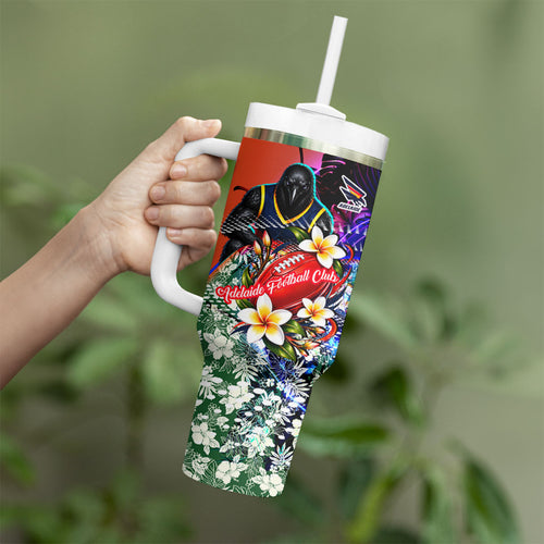 Personalized Adelaide Crow Football Tumbler With Handle Tropical Hibiscus Flowers - Pacific Fusion Style