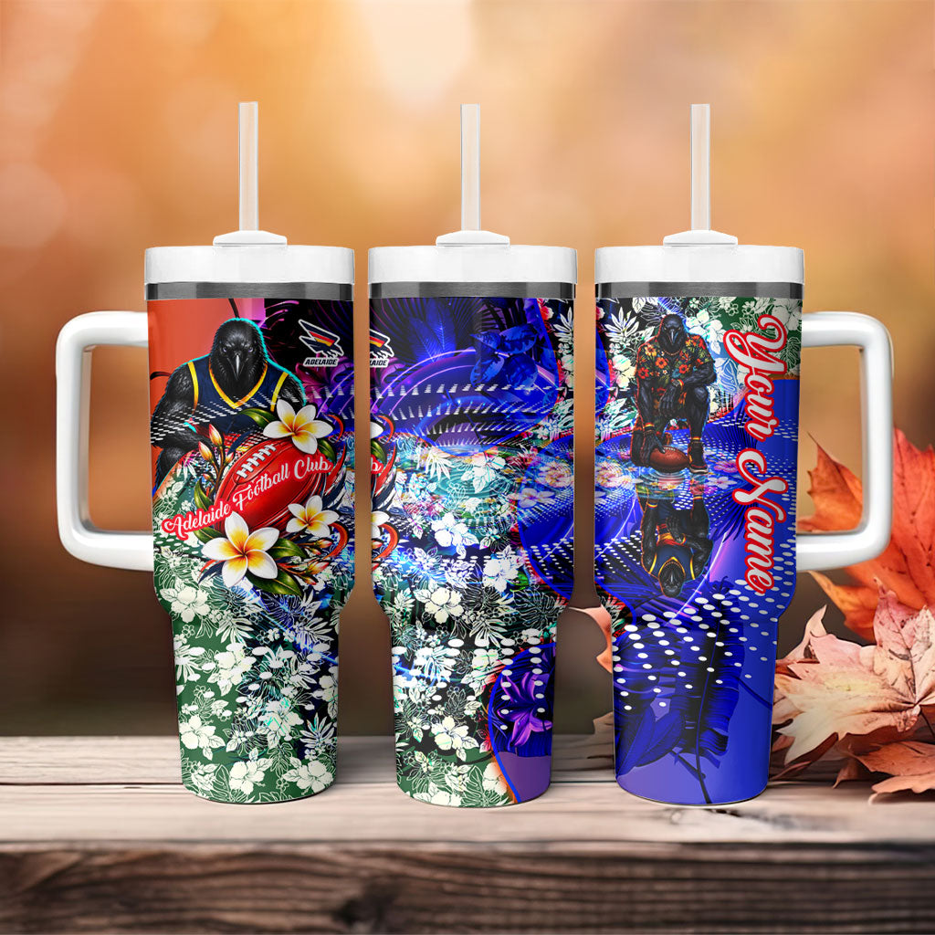Personalized Adelaide Crow Football Tumbler With Handle Tropical Hibiscus Flowers - Pacific Fusion Style