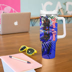 Personalized Adelaide Crow Football Tumbler With Handle Tropical Hibiscus Flowers - Pacific Fusion Style