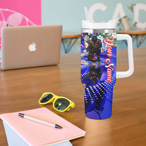 Personalized Adelaide Crow Football Tumbler With Handle Tropical Hibiscus Flowers - Pacific Fusion Style