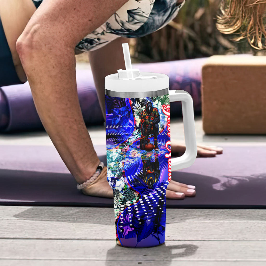 Personalized Adelaide Crow Football Tumbler With Handle Tropical Hibiscus Flowers - Pacific Fusion Style