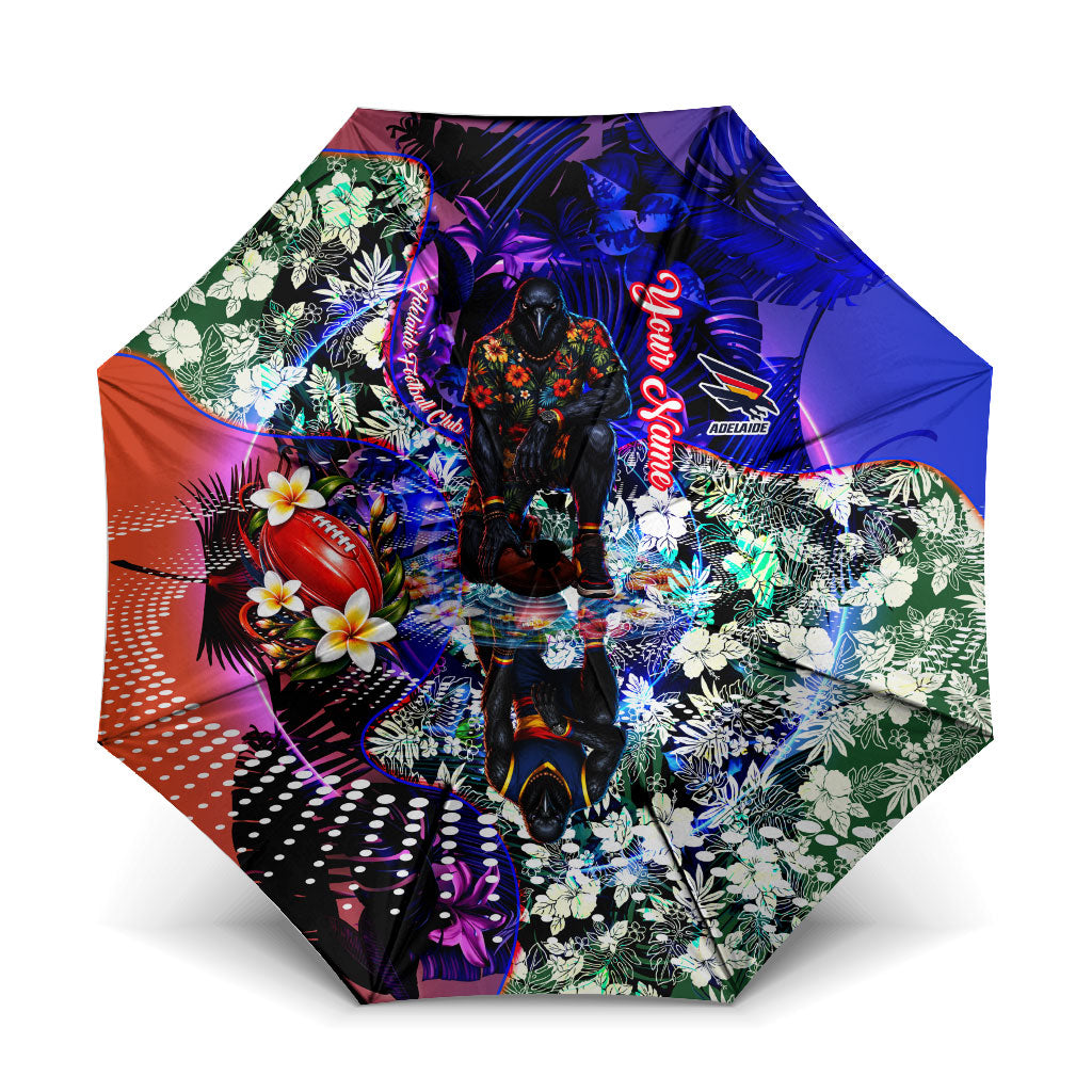 Personalized Adelaide Crow Football Umbrella Tropical Hibiscus Flowers - Pacific Fusion Style