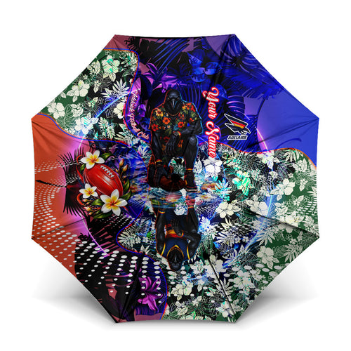 Personalized Adelaide Crow Football Umbrella Tropical Hibiscus Flowers - Pacific Fusion Style