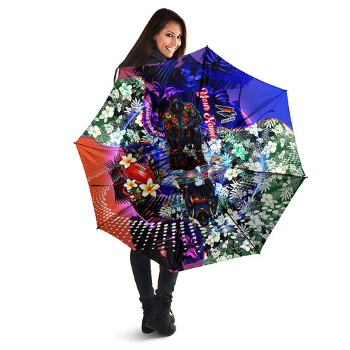 Personalized Adelaide Crow Football Umbrella Tropical Hibiscus Flowers - Pacific Fusion Style