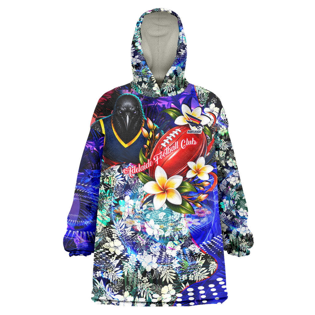 Personalized Adelaide Crow Football Wearable Blanket Hoodie Tropical Hibiscus Flowers - Pacific Fusion Style