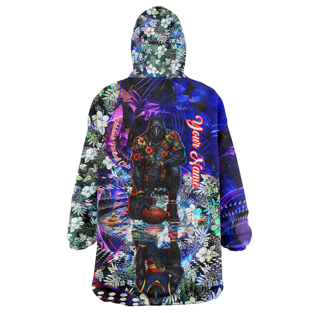 Personalized Adelaide Crow Football Wearable Blanket Hoodie Tropical Hibiscus Flowers - Pacific Fusion Style