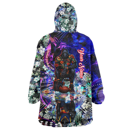 Personalized Adelaide Crow Football Wearable Blanket Hoodie Tropical Hibiscus Flowers - Pacific Fusion Style