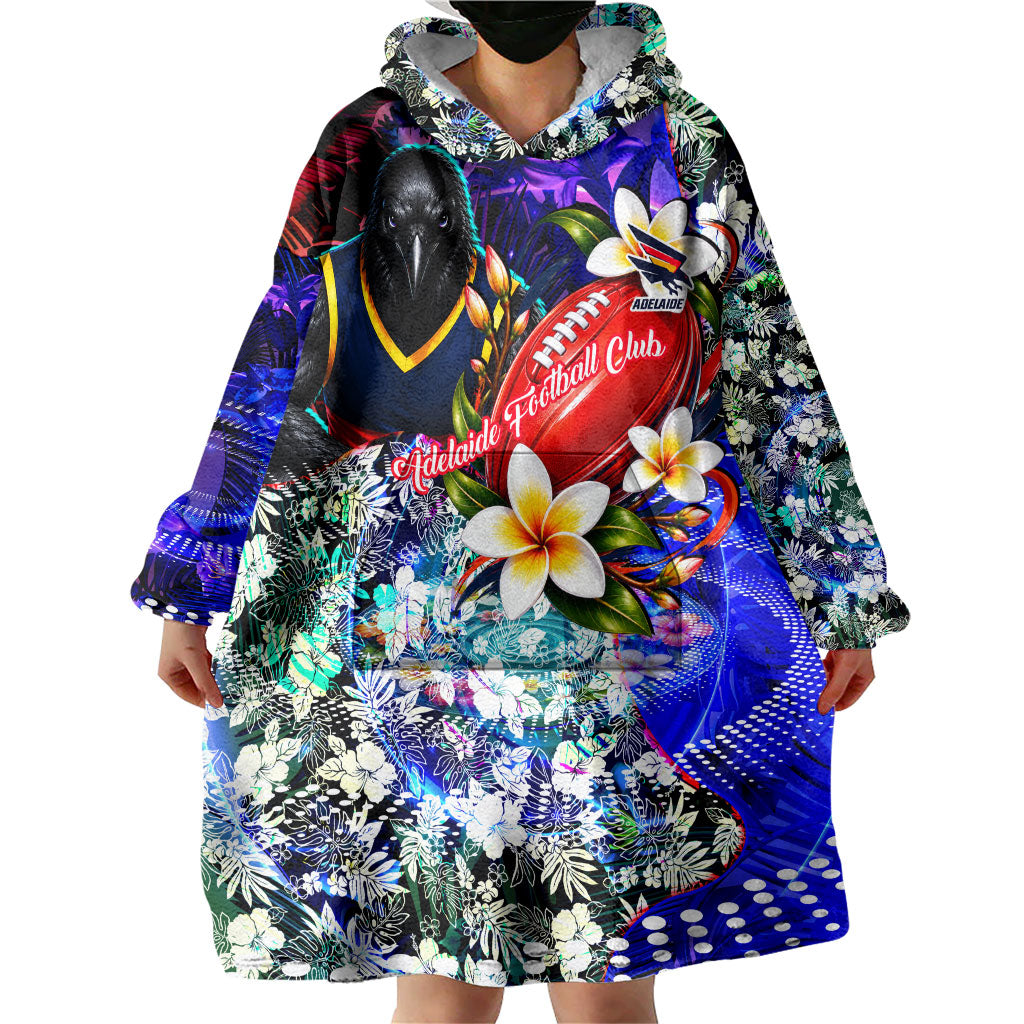 Personalized Adelaide Crow Football Wearable Blanket Hoodie Tropical Hibiscus Flowers - Pacific Fusion Style