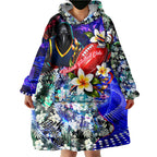 Personalized Adelaide Crow Football Wearable Blanket Hoodie Tropical Hibiscus Flowers - Pacific Fusion Style