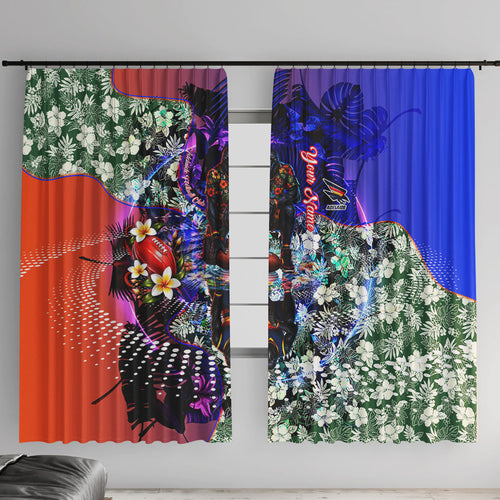 Personalized Adelaide Crow Football Window Curtain Tropical Hibiscus Flowers - Pacific Fusion Style