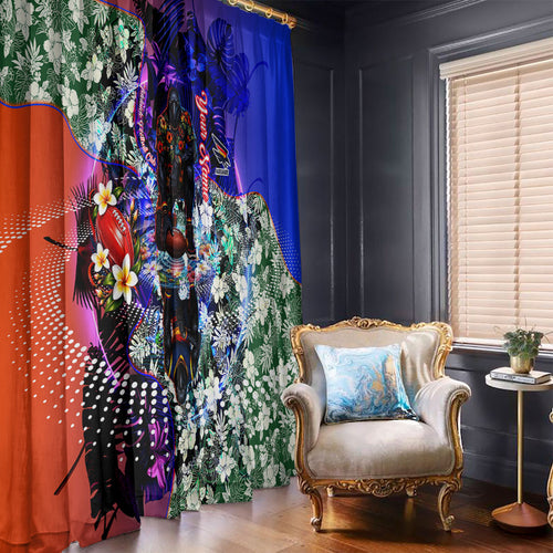 Personalized Adelaide Crow Football Window Curtain Tropical Hibiscus Flowers - Pacific Fusion Style