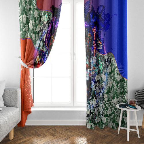Personalized Adelaide Crow Football Window Curtain Tropical Hibiscus Flowers - Pacific Fusion Style