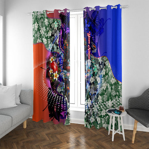 Personalized Adelaide Crow Football Window Curtain Tropical Hibiscus Flowers - Pacific Fusion Style
