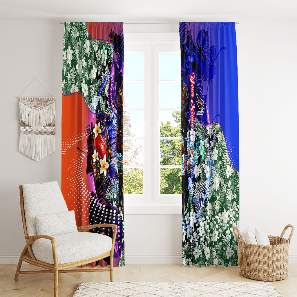 Personalized Adelaide Crow Football Window Curtain Tropical Hibiscus Flowers - Pacific Fusion Style