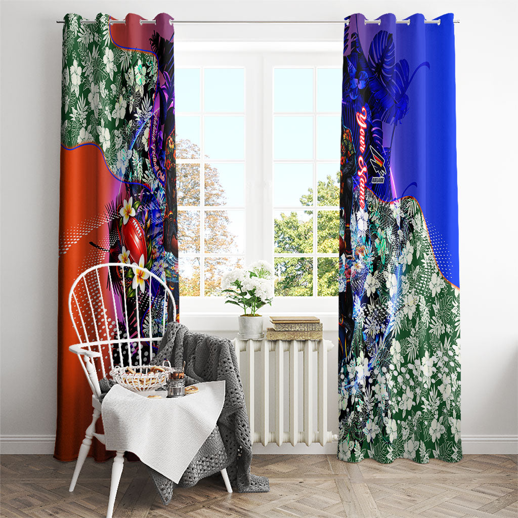 Personalized Adelaide Crow Football Window Curtain Tropical Hibiscus Flowers - Pacific Fusion Style