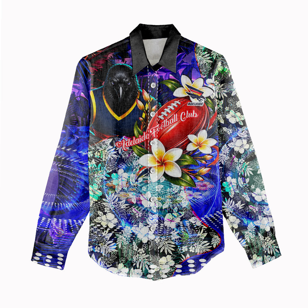 Personalized Adelaide Crow Football Women Casual Shirt Tropical Hibiscus Flowers - Pacific Fusion Style