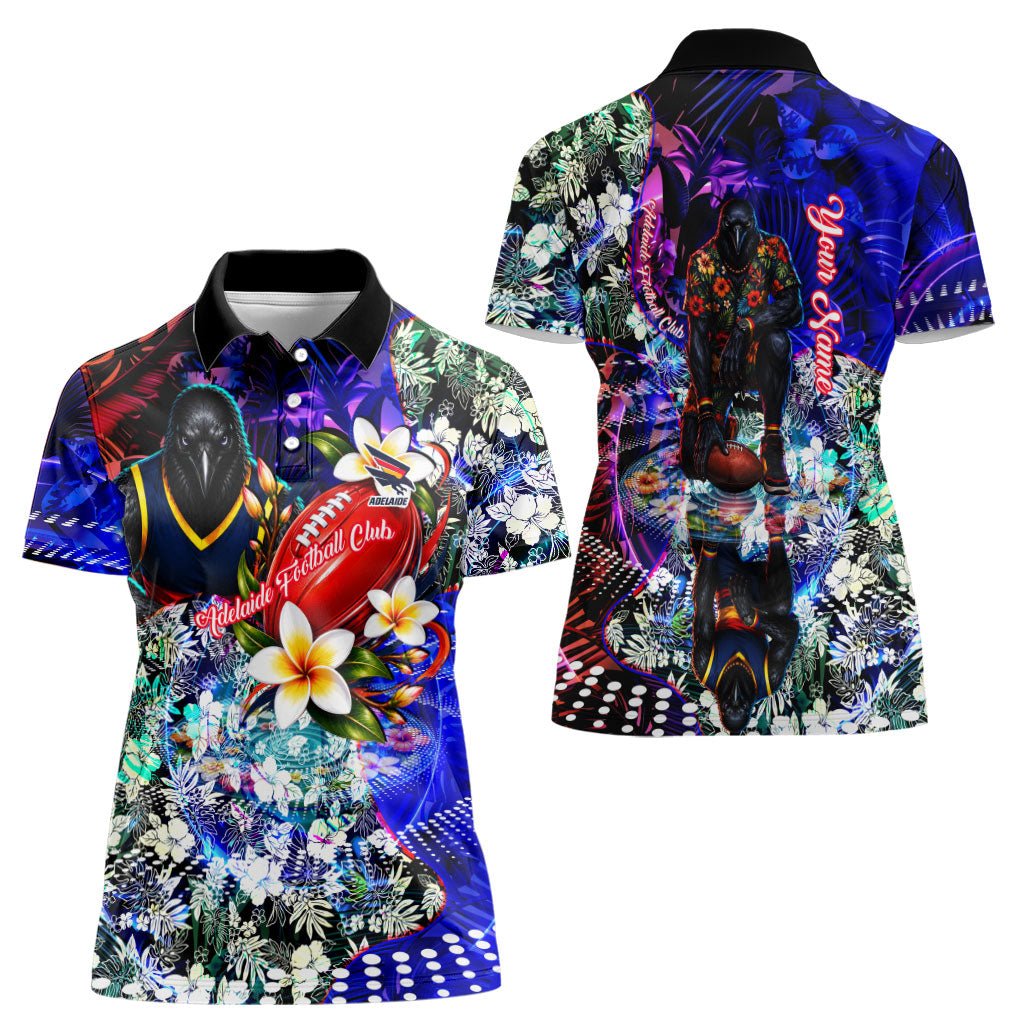 Personalized Adelaide Crow Football Women Polo Shirt Tropical Hibiscus Flowers - Pacific Fusion Style