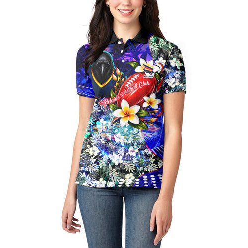 Personalized Adelaide Crow Football Women Polo Shirt Tropical Hibiscus Flowers - Pacific Fusion Style