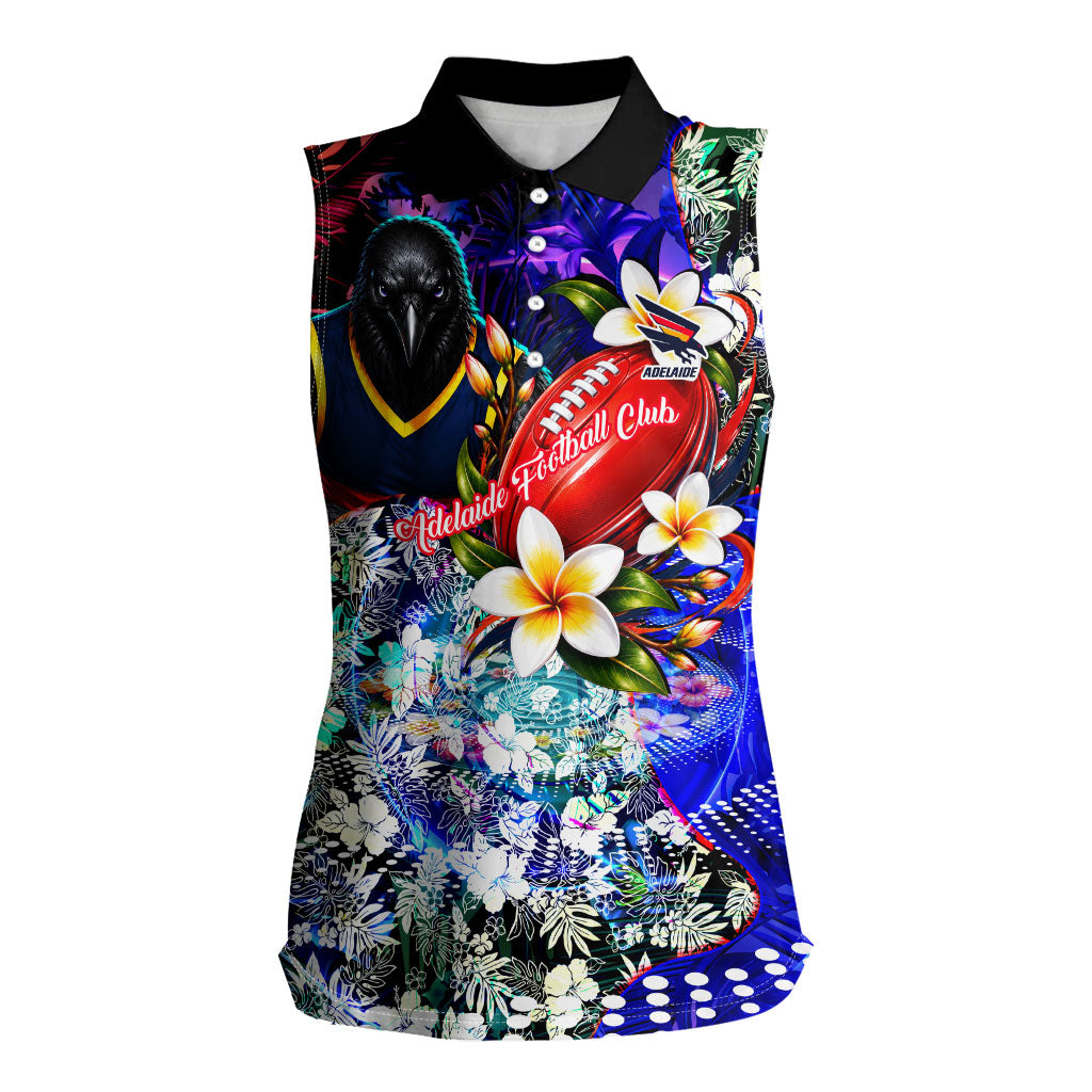 Personalized Adelaide Crow Football Women Sleeveless Polo Shirt Tropical Hibiscus Flowers - Pacific Fusion Style