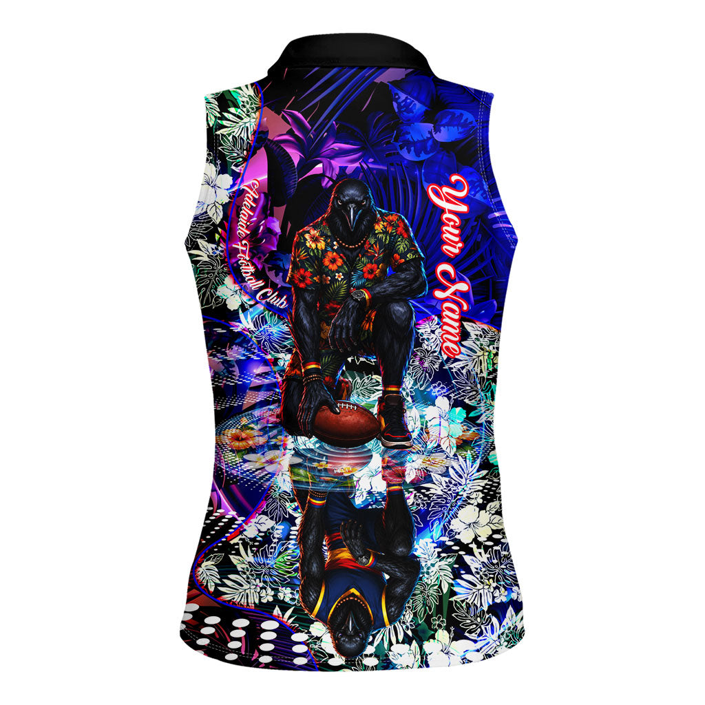 Personalized Adelaide Crow Football Women Sleeveless Polo Shirt Tropical Hibiscus Flowers - Pacific Fusion Style