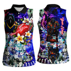 Personalized Adelaide Crow Football Women Sleeveless Polo Shirt Tropical Hibiscus Flowers - Pacific Fusion Style