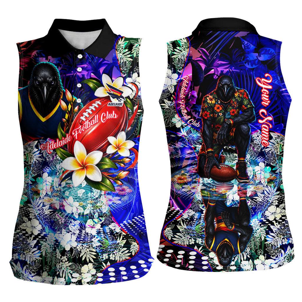 Personalized Adelaide Crow Football Women Sleeveless Polo Shirt Tropical Hibiscus Flowers - Pacific Fusion Style