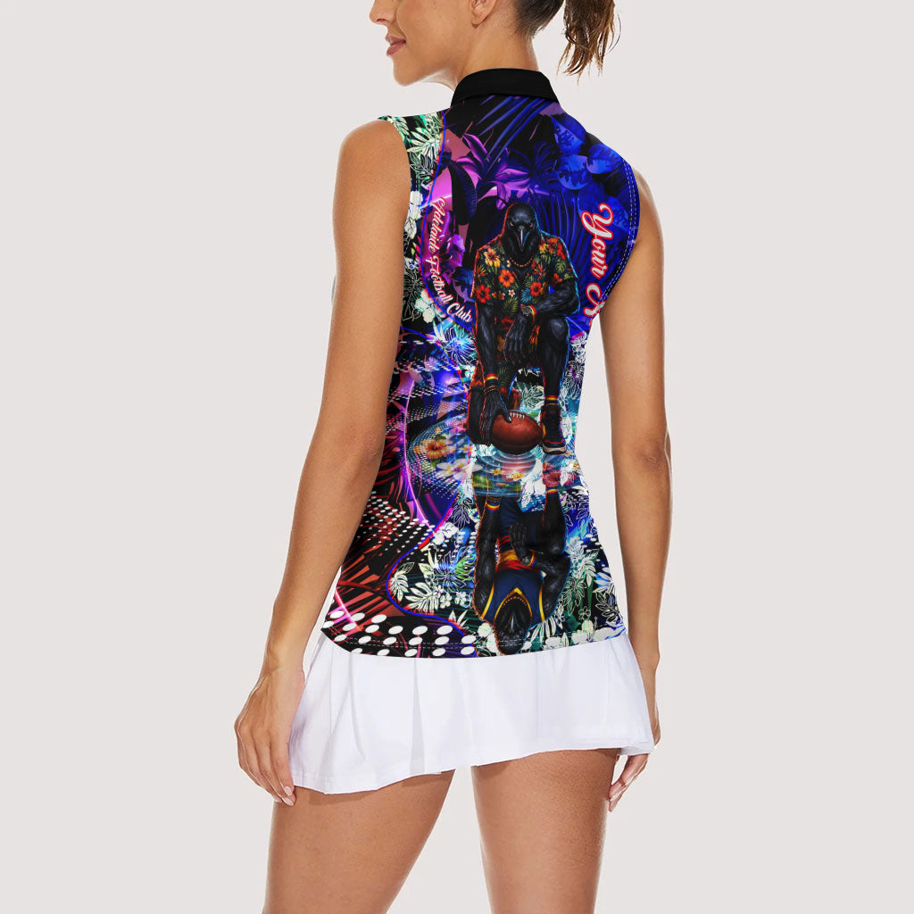 Personalized Adelaide Crow Football Women Sleeveless Polo Shirt Tropical Hibiscus Flowers - Pacific Fusion Style