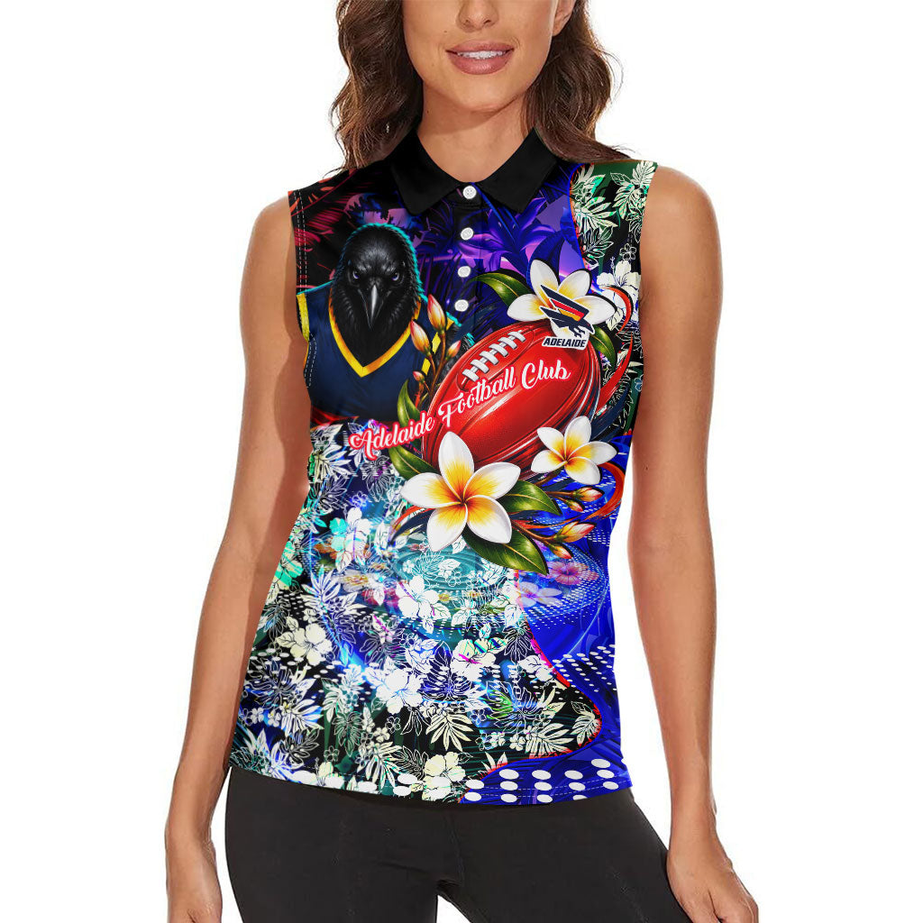 Personalized Adelaide Crow Football Women Sleeveless Polo Shirt Tropical Hibiscus Flowers - Pacific Fusion Style