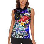 Personalized Adelaide Crow Football Women Sleeveless Polo Shirt Tropical Hibiscus Flowers - Pacific Fusion Style
