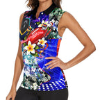 Personalized Adelaide Crow Football Women Sleeveless Polo Shirt Tropical Hibiscus Flowers - Pacific Fusion Style