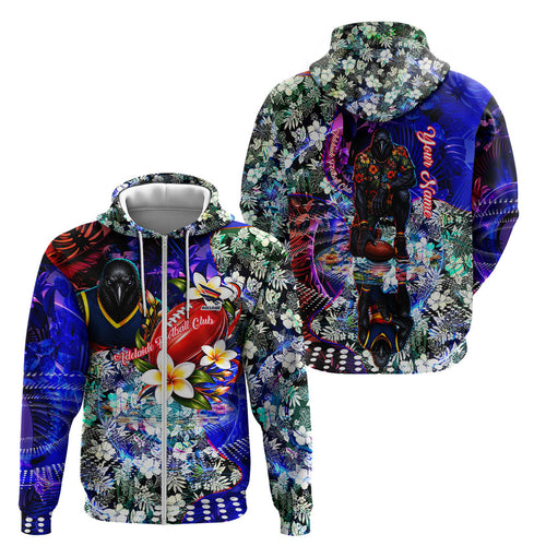 Personalized Adelaide Crow Football Zip Hoodie Tropical Hibiscus Flowers - Pacific Fusion Style