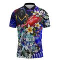 Personalized Adelaide Crow Football Zipper Polo Shirt Tropical Hibiscus Flowers - Pacific Fusion Style