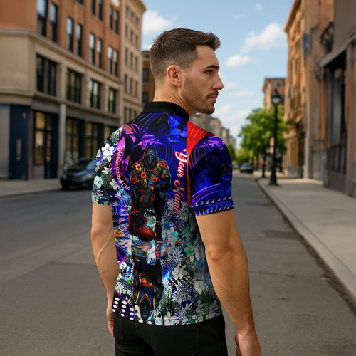 Personalized Adelaide Crow Football Zipper Polo Shirt Tropical Hibiscus Flowers - Pacific Fusion Style