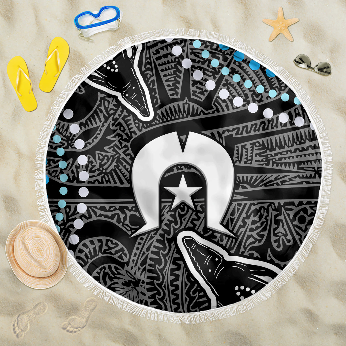 Torest Trait Islands Mix Crocodine Aboriginal Pattern Beach Blanket