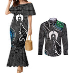 Torest Trait Islands Mix Crocodine Aboriginal Pattern Couples Matching Mermaid Dress and Long Sleeve Button Shirt