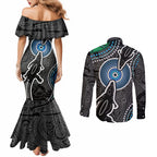 Torest Trait Islands Mix Crocodine Aboriginal Pattern Couples Matching Mermaid Dress and Long Sleeve Button Shirt