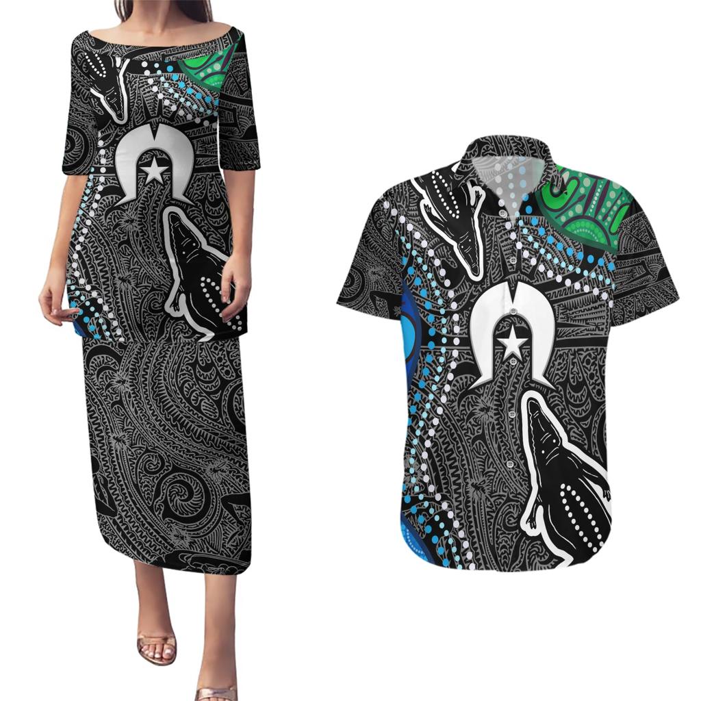 Torest Trait Islands Mix Crocodine Aboriginal Pattern Couples Matching Puletasi and Hawaiian Shirt