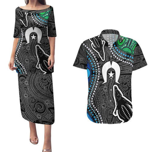 Torest Trait Islands Mix Crocodine Aboriginal Pattern Couples Matching Puletasi and Hawaiian Shirt