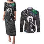 Torest Trait Islands Mix Crocodine Aboriginal Pattern Couples Matching Puletasi and Long Sleeve Button Shirt