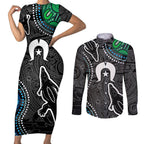 Torest Trait Islands Mix Crocodine Aboriginal Pattern Couples Matching Short Sleeve Bodycon Dress and Long Sleeve Button Shirt