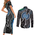 Torest Trait Islands Mix Crocodine Aboriginal Pattern Couples Matching Short Sleeve Bodycon Dress and Long Sleeve Button Shirt