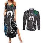 Torest Trait Islands Mix Crocodine Aboriginal Pattern Couples Matching Summer Maxi Dress and Long Sleeve Button Shirt