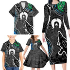 Torest Trait Islands Mix Crocodine Aboriginal Pattern Family Matching Long Sleeve Bodycon Dress and Hawaiian Shirt